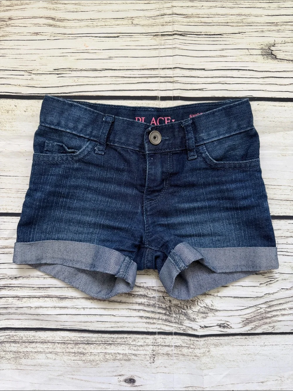 ♡ The Children’s Place Dark Blue Denim Cuffed Adjustable Waist Shorts Girls 6